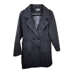 Bankeng Womens L Black Double-Breasted Heavyweight Long Pea Coat